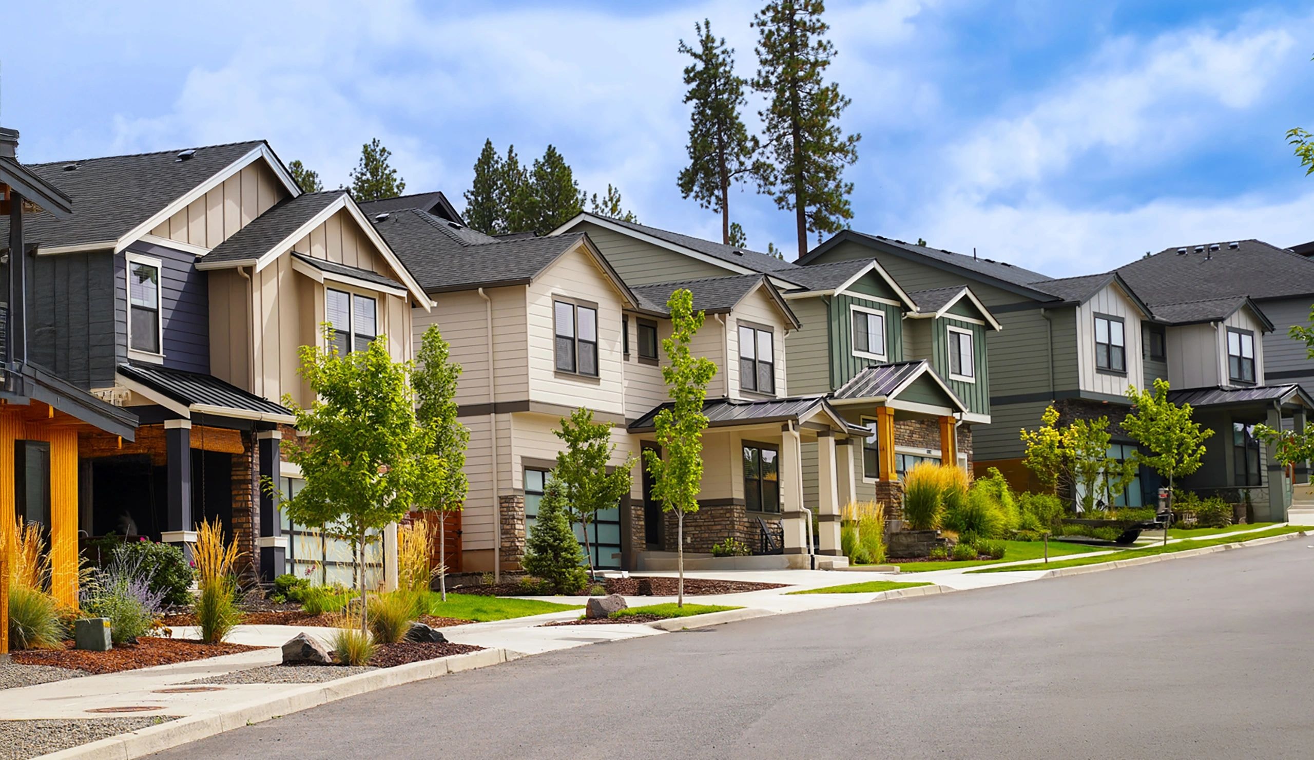 Contemporary residential neighbourhood with manicured landscaping